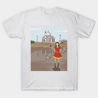 The Taj Mahal in India: girl standing in Yamuna river T-Shirt